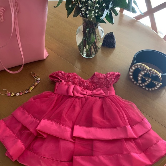 SOLD! β Baby Girl Infant Size 6 months Dress Pink Rosette π΅ Tulle Bow Dress! - Picture 8 of 9